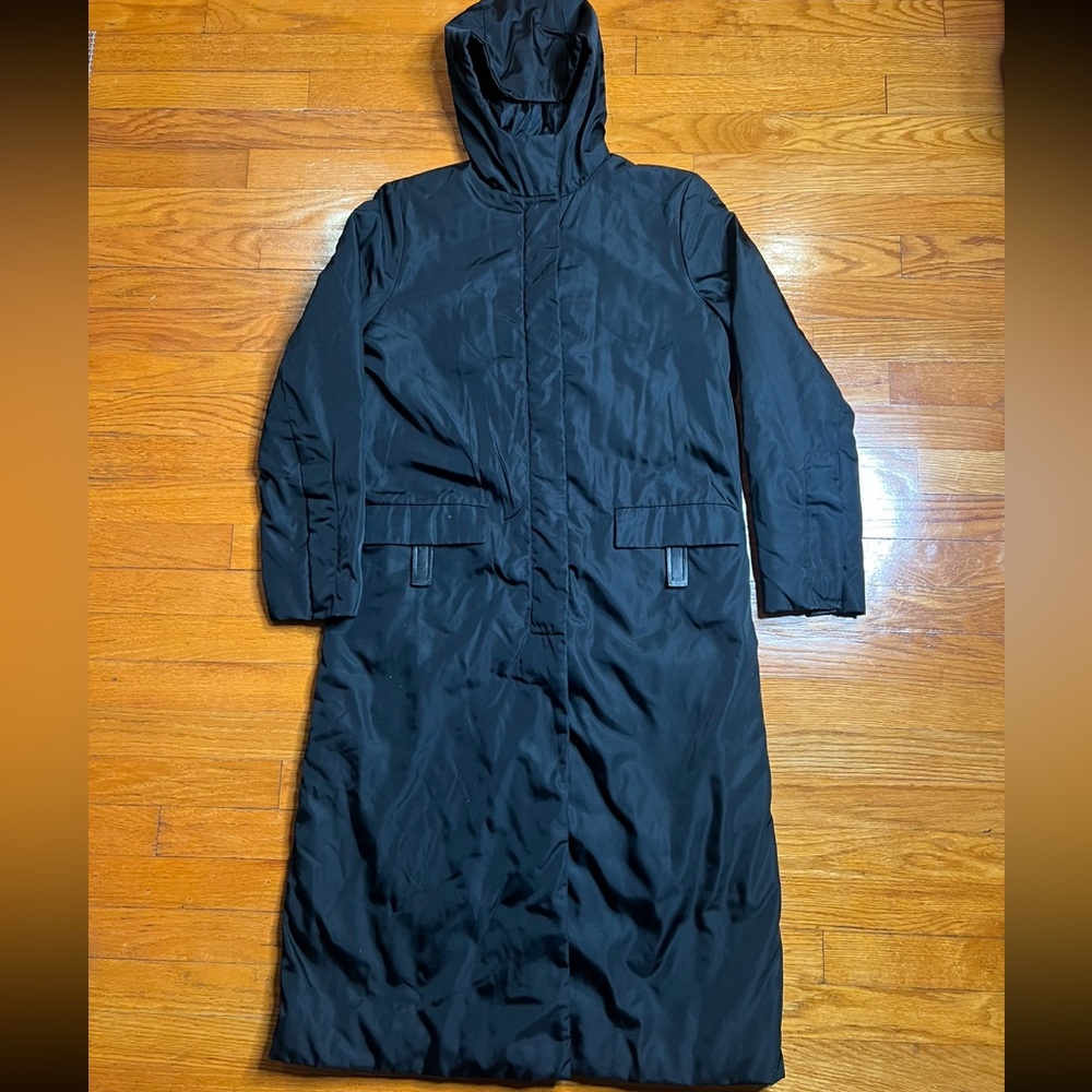 Prada Black Hooded re nylon long coat
